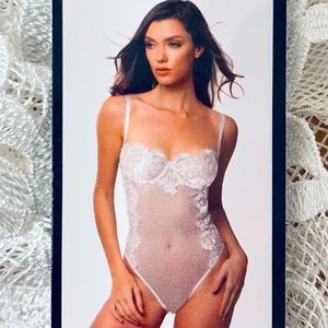 NEW OhLaLaCheriParis Lace Floral Mesh Bustier One Piece Bodysuit Teddy Lingerie